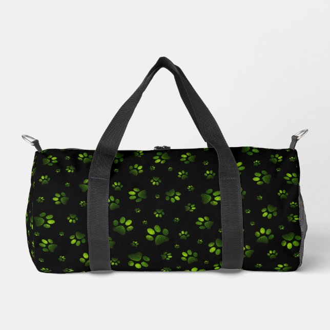  Paws print sparkle dark green glitter, Duffle Bag (Front)