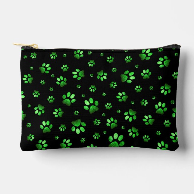  Paws print sparkle green glitter, Accessory Pouch (Front)