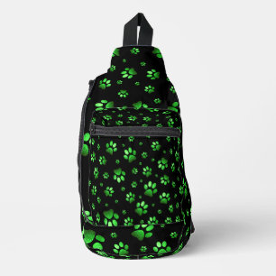  Paws print sparkle green glitter, Sling Bag