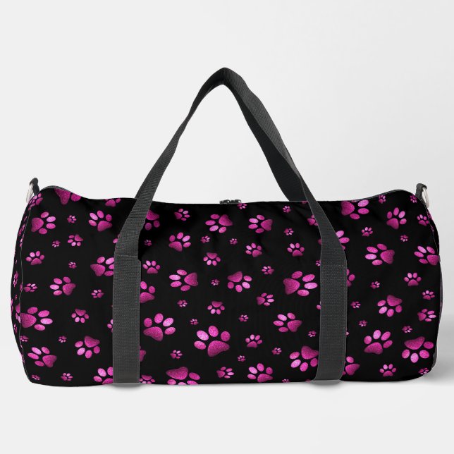  Paws print sparkle pink glitter, Duffle Bag (Front)