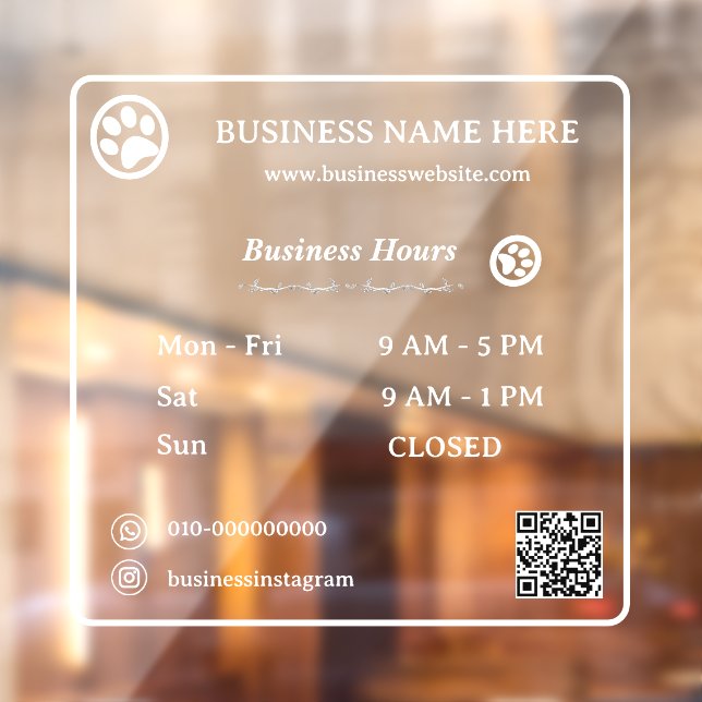 Paws QR Code Minimalist Business Opening Hours (Sheet 2)