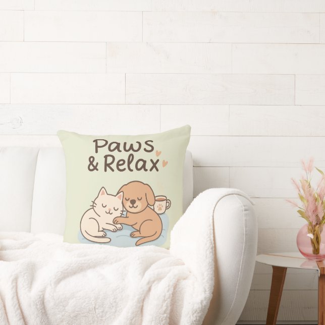 Paws & Relax – Cute Cosy Dog and Cat Pillow Design (Couch)