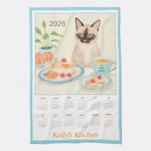 Paws & Tea Time Kitchen Tea Towel 2026 Calendar