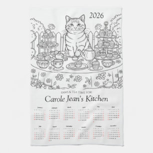 Paws & Tea Time Kitchen Tea Towels 2026 Calendar