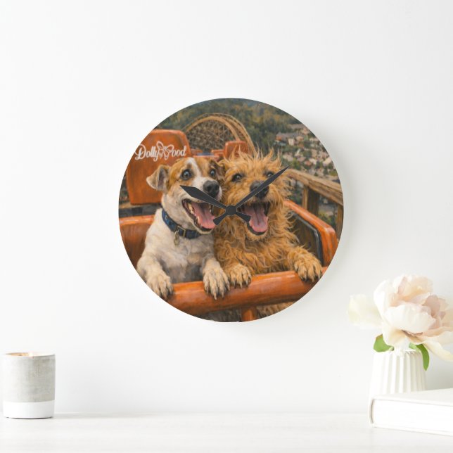 Paws & Thrills – Joyful Dogs on a Roller Coaster  Large Clock (Home)