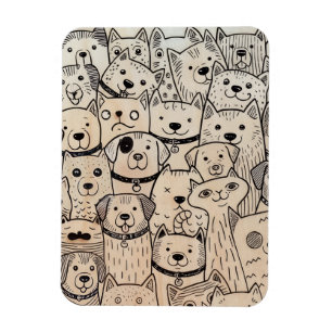 Paws Together Whimsical Crowd of Dogs and cat Magnet