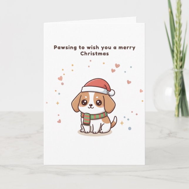 Pawsing to Wish You a Merry Christmas Cute Puchi Card (Front)