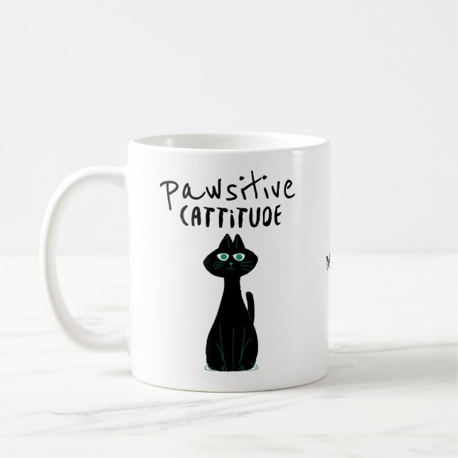 Pawsitive Cattitude Cat Humour Quote Name Coffee Mug (Left)