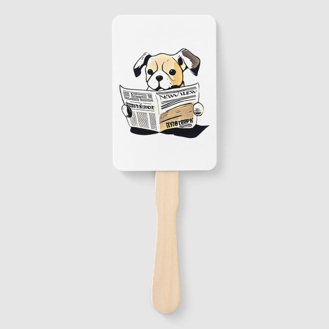 Pawsitive News Dog Reading Newspaper T-Shirt Hand Fan (Front)