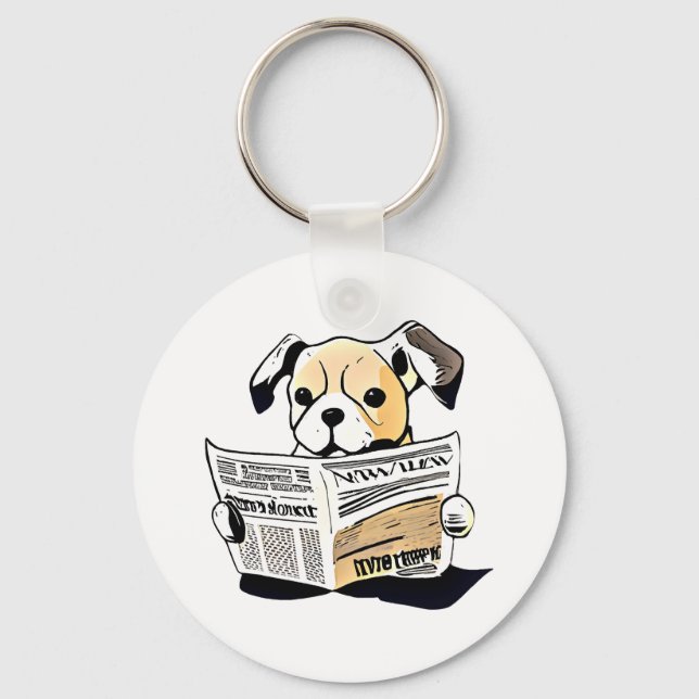 Pawsitive News Dog Reading Newspaper T-Shirt Key Ring (Front)