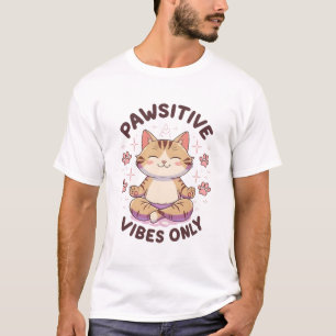 Pawsitive Vibes Only Cute Yoga Cat Design T-Shirt
