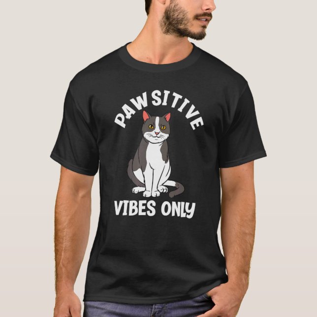 Pawsitive Vibes Only Funny Cat Lover Premium T-Shirt (Front)