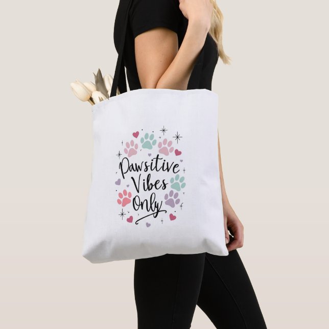 Pawsitive Vibes Only” Tote Bag – Cute Pastel Women (Close Up)