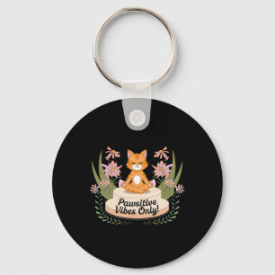Pawsitive Vibes Only Yoga Poses Kitten Cat Lovers Key Ring