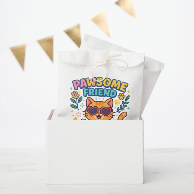 Pawsitive Vibes with Pawsome friend Cute Cat Lover Favour Bags (Party)