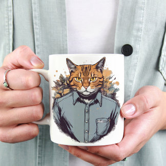 Pawsitively dapper in his shirt and tie, Cat Coffee Mug