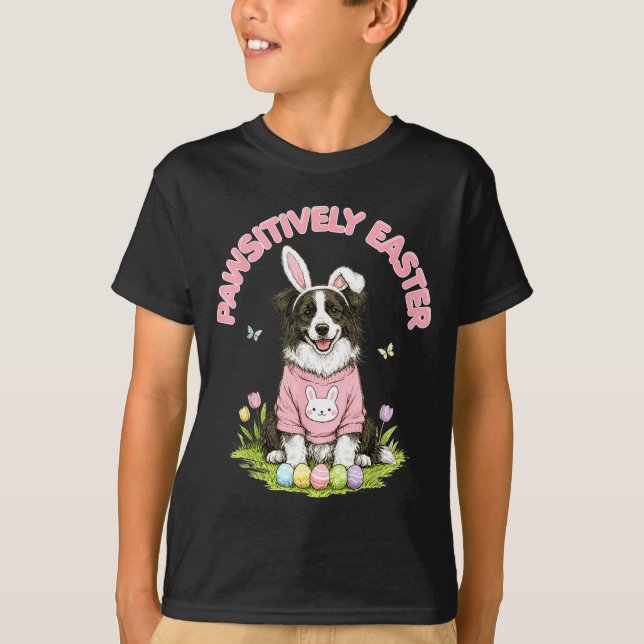 Pawsitively easter border collie bunny ears eggs T-Shirt (Front)