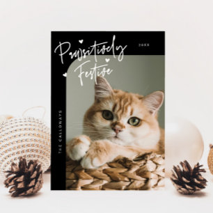 Pawsitively Festive Cat Photo Black Christmas Holiday Card