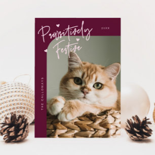 Pawsitively Festive Cat Photo Cranberry Christmas Holiday Card