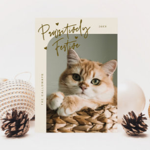 Pawsitively Festive Cat Photo Cream Christmas Holiday Card