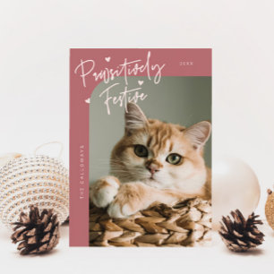 Pawsitively Festive Cat Photo Pink Christmas Holiday Card