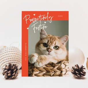 Pawsitively Festive Cat Photo Red Christmas Holiday Card