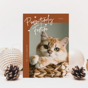 Pawsitively Festive Cat Photo Terracotta Christmas Holiday Card