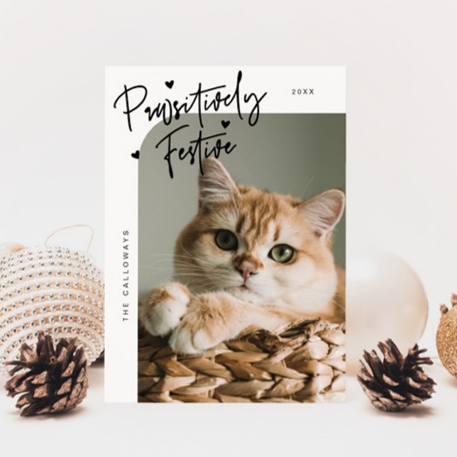 Pawsitively Festive Cat Photo White Christmas Holiday Card (Creator Uploaded)