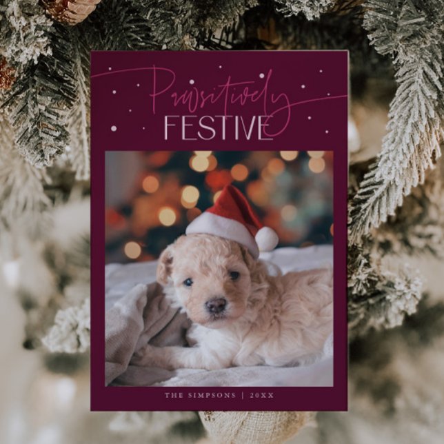 Pawsitively Festive Dog Photo Cranberry Christmas  Holiday Card (Creator Uploaded)
