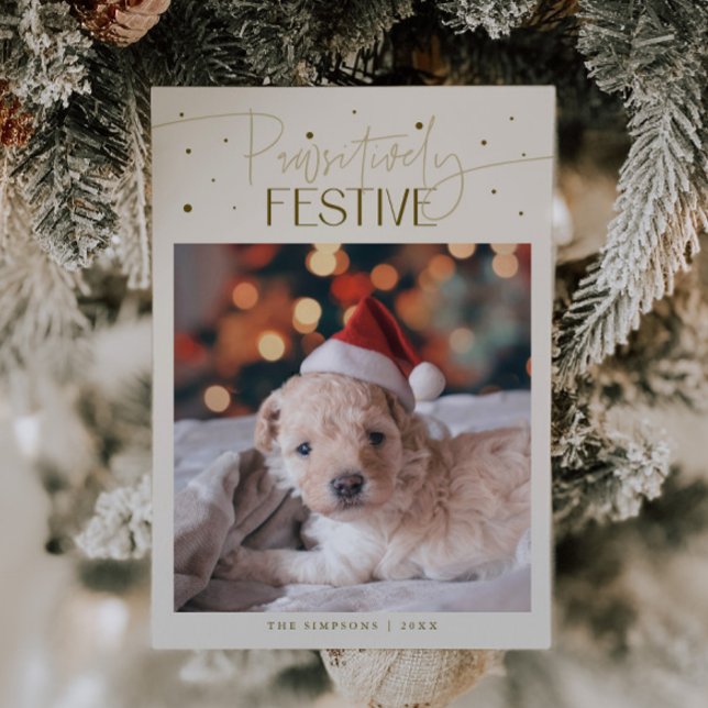 Pawsitively Festive Dog Photo Cream Christmas  Holiday Card (Creator Uploaded)