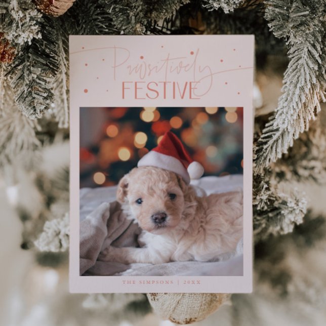 Pawsitively Festive Dog Photo Peach Christmas Holiday Card (Creator Uploaded)