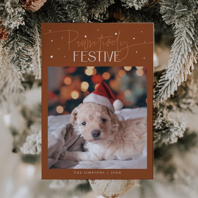 Pawsitively Festive Dog Photo Terracotta Holiday Card (Creator Uploaded)