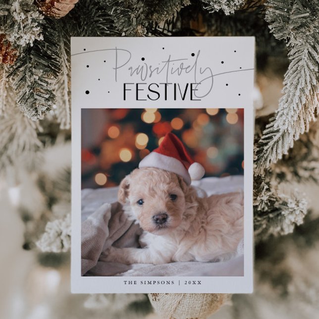 Pawsitively Festive Dog Photo White Christmas  Holiday Card (Creator Uploaded)
