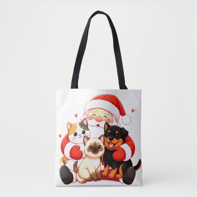 Pawsitively Huggable: Santa’s Snuggle Squad Tote Bag (Front)