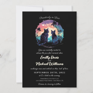 Pawsitively in Love Sunset Romantic Black Wedding Invitation