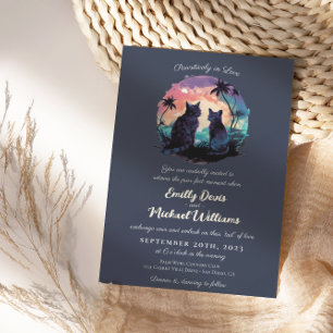 Pawsitively in Love Sunset Romantic Cats Wedding Invitation
