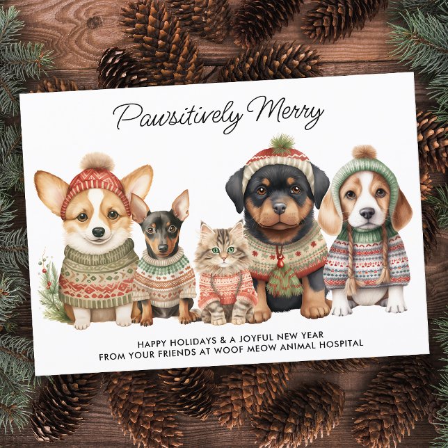 Pawsitively Merry Christmas Dog Cat Pet Business Holiday Card (Creator Uploaded)