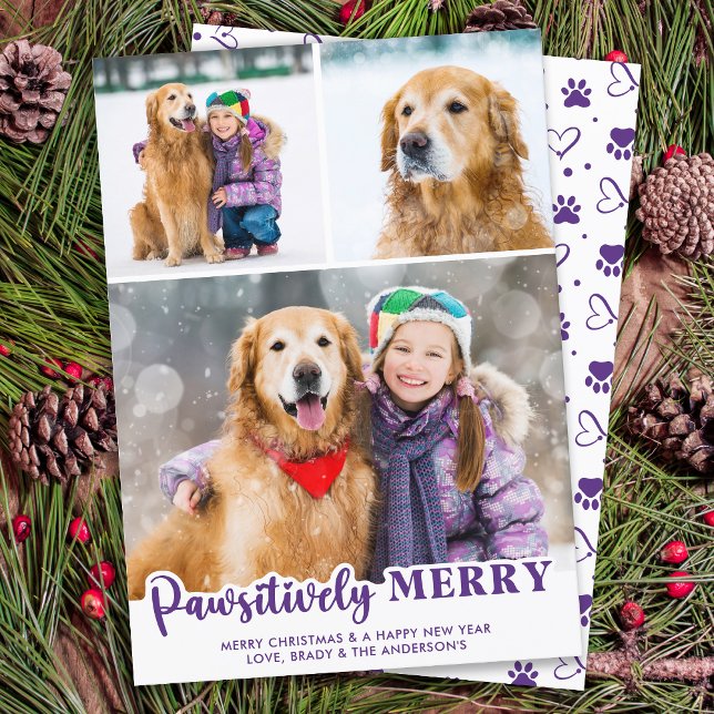 Pawsitively Merry Custom Pet Dog Photo Collage Holiday Card (Creator Uploaded)