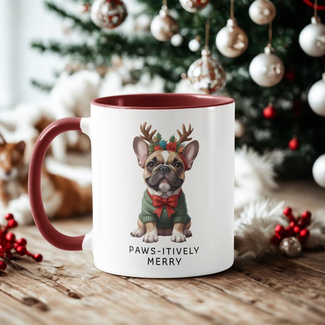 Pawsitively Merry French Bulldog Frenchie Coffee Mug (Creator Uploaded)