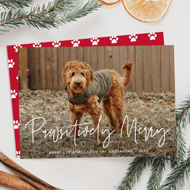 Pawsitively Merry Red Pet Photo Holiday Card (Creator Uploaded)