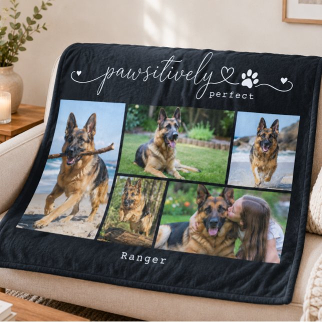 Pawsitively Perfect Black Pet Five Photo Keepsake Fleece Blanket (Creator Uploaded)