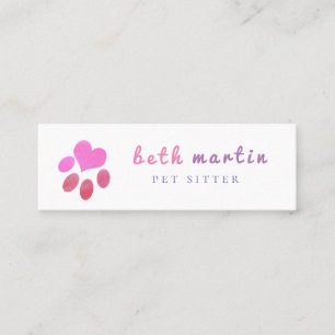 Pawsitively  Pink  Paw Heart  Pet Sitter Mini Business Card