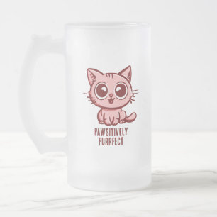 Pawsitively Purrfect, Beautiful Manga Kitten Frosted Glass Beer Mug