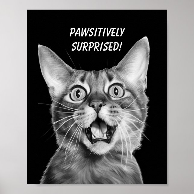 PAWSITIVELY SURPRISED! Funny Crazy Cat Poster (Front)