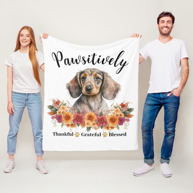 Pawsitively Thankful Grateful Blessed Cute Dog Fleece Blanket (In Situ)