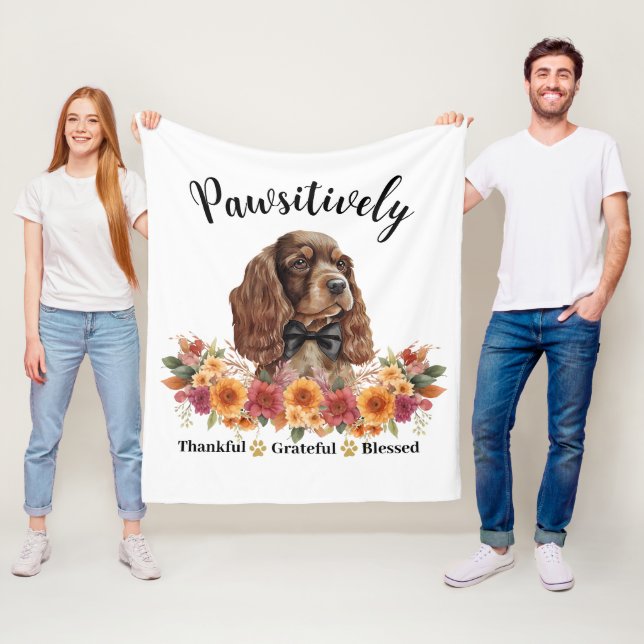 Pawsitively Thankful Grateful Blessed Cute Dog Fleece Blanket (In Situ)