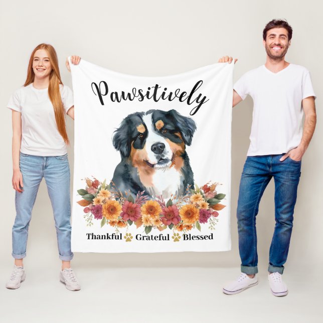 Pawsitively Thankful Grateful Blessed Cute Dog Fleece Blanket (In Situ)