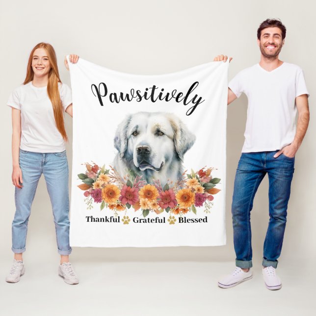 Pawsitively Thankful Grateful Blessed Cute Dog Fleece Blanket (In Situ)