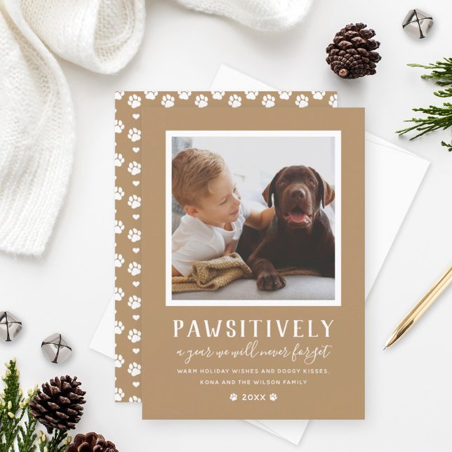 Pawsitively Unforgettable Year Tan Dog Photo Holid Holiday Card (Creator Uploaded)