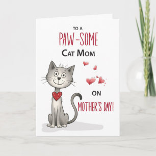 Pawsome Cat Pet Mum Whimsical Mothers Day Card